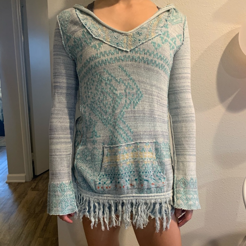 Free People Hooded Fringe Sweater